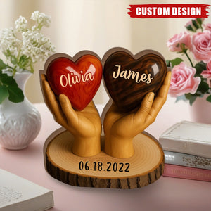 Two Hearts One Love - Personalized Couple Shaped Wood Plaque
