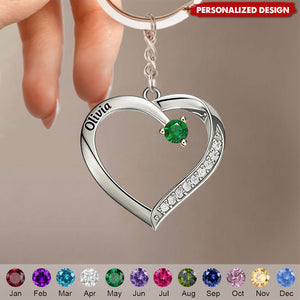 Personalized Family Heart Birthstone Keychain-Gift For Mom Grandma