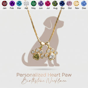 Personalized Heart Paw Birthstone Necklace - Gift For Dog Cat Lovers