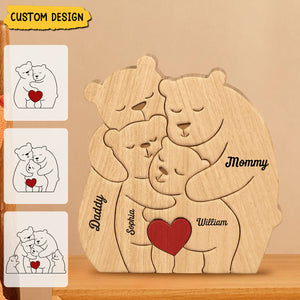 Family Bear Personalized Wooden Art Puzzle, Wooden Carvings, Gift For Family Members