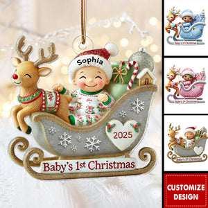 Baby First Christmas Newborn On Sleigh Keepsake Personalized Acrylic Ornament