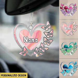 Grandma, Mom, Nana Heart Butterfly Kids-Personalized Car Hanging Ornament