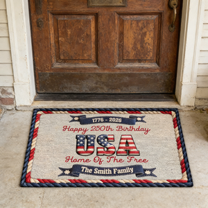 Stars And Stripes Happy USA 250Th Birthday Embroidery Effect - Personalized Doormat