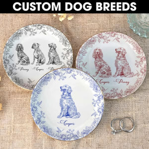 Dog Breeds Chinoiserie Toile De Jouy - Personalized Jewelry Dish - Gift For Dog Lovers