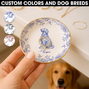 Dog Breeds Chinoiserie Toile De Jouy - Personalized Jewelry Dish - Gift For Dog Lovers