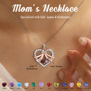 Mom You Are The World - Personalized Heart Birthstone Necklace, Mother's Day Gift