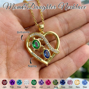 Personalized Mom&Daughter Sea Turtle Birthstone Name Heart Necklace - Gift For Mom Daughter
