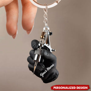 Personalized Tattoo Machine Christmas Keychain-Tattoo Artist Gift