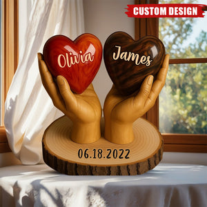 Two Hearts One Love - Personalized Couple Shaped Wood Plaque