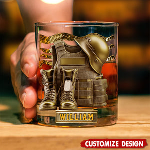 Military Uniform - Boots & Hat - Personalized Whiskey Glass