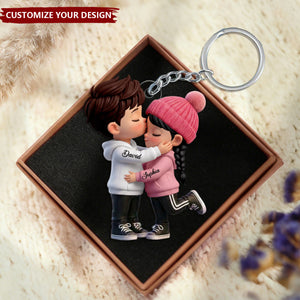 Personalized Cute Cartoon Kissing Couple Keychain, Unique Gift for Couple