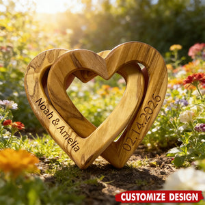 Interlocking Hearts Personalized Wood Sculpture, Wooden Infinity Hearts, Valentine’s Day Gift