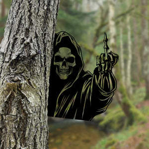 Grim Reaper Middle Finger Metal Sign Decoration-Versatile Mountable Wall Art