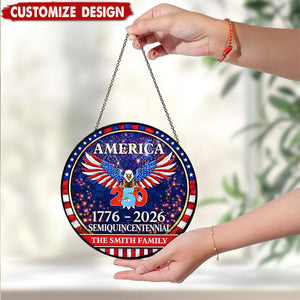 Personalized Family Name 250 Years America Semiquincentennial Stained Glass Suncatcher
