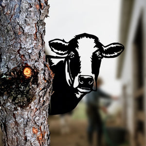 Peek-A-Boo Cow Metal Sign - Versatile Mountable Wall Art