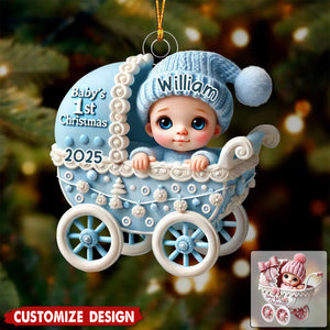 Newborn Baby In Carriage Christmas Personalized Acrylic Ornament
