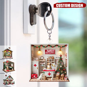 Personalized Veterinarian Clinic Christmas Keychain-Gifts For Veterinarian