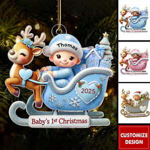 Baby First Christmas Newborn On Sleigh Keepsake Personalized Acrylic Ornament
