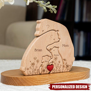 Hugging Bear Family Floral Version-Personalized Wooden Bear Family Puzzle
