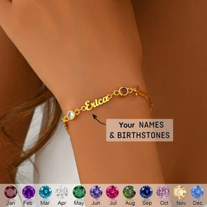 Personalized Birthstone And Name Bracelet - Gift For Mom,Grandma
