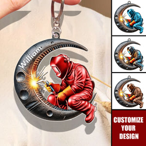 Welding Where Fire Meets Steel - Personalized Welder Shaped Keychain