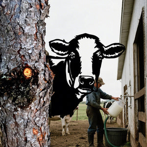 Peek-A-Boo Cow Metal Sign - Versatile Mountable Wall Art