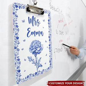Birth Flower Chinoiserie Toile Art - Personalized Acrylic Clipboard