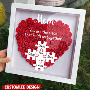Personalized Mom Puzzle With Kids Names Heart Flower Shadow Box-Mother's Day Gift