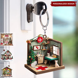 Personalized Veterinarian Clinic Christmas Keychain-Gifts For Veterinarian