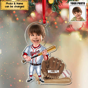 Baseball Player - Personalized Acrylic Christmas / Car Hanging Ornament - Upload Photo