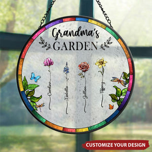 Birth Flower Grandma's Garden - Personalized Stained Glass Window Hanging Suncatcher