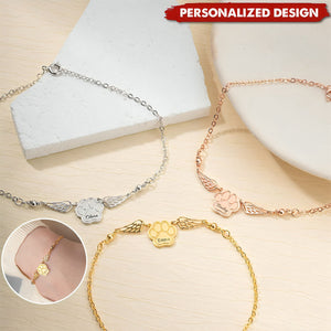 Angel Wings Engraved Name Pet Theme-Personalized Dog/Cat Paw Bracelet-Gift for Pet Lover