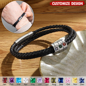 Personalized Mens Braid Bracelet with 1-8 Engraved Beads Family Names-Gifts for Men Father's day