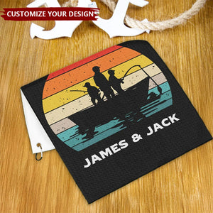 Personalized Fisherman 1-3 Kids Silhouette Soft Waffle Towel with Text and Hook Gift for Fishing Man Dad