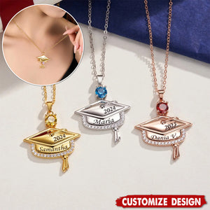 Personalized Graduation Cap Pendant Necklace With Birthstone-Graduation Gift