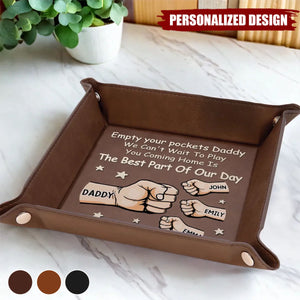 Dad’s Pocket Drop Zone-Personalized Leather Valet Tray-Gift For Dad,Grandpa