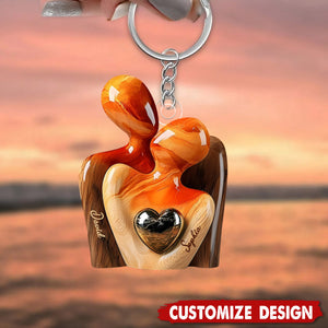 Elegant Couple Statue with Heart Inlay - Personalized Couple Acrylic Keychain