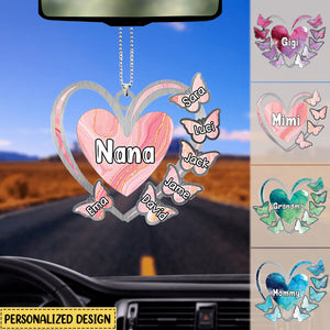 Grandma, Mom, Nana Heart Butterfly Kids-Personalized Car Hanging Ornament