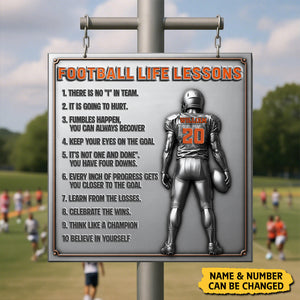 Football Life Lessons Personalized Metal Sign – Gifts For Football Player