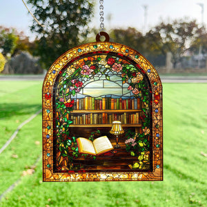 Library Bookshelf Window Hanging - Gift for Book Lover