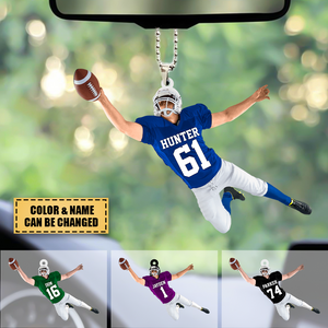 Personalized American Football Player Jumping Ornament