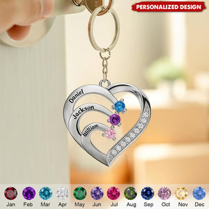 Personalized Family Heart Birthstone Keychain-Gift For Mom Grandma
