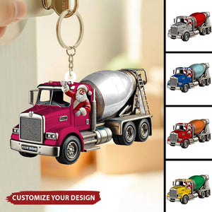 Personalized Cement Mixer Santa Keychain - Unique Holiday Gift for Construction Fans