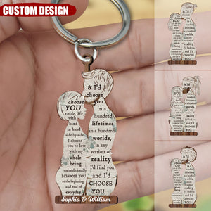 I Choose You - Anniversary Gift For Couples - Personalized Wooden Keychain