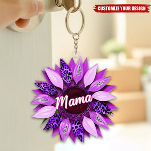 Nana, Mom, Auntie Family Sunflower - Personalized Acrylic Keychain - Birthday, Loving Gift For Mother, Grandma, Grandmother