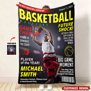 Personalized Basketball Magazine Cover Blanket - Basketball Lovers Gift