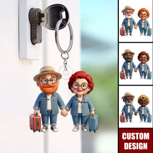 Personalized Old Couple Baby Let's Go Traveling Acrylic Keychain - Gift for Couple Him, for Her
