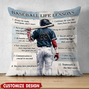 Baseball Life Lessons -Personalized Pillow - Gift For Baseball Lover