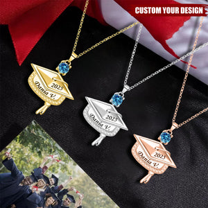 Personalized Dainty Graduation Cap Birthstone Necklace with Engraved Name and Year Graduation Birthday Gift for Graduates
