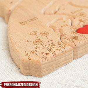 Hugging Bear Family Floral Version-Personalized Wooden Bear Family Puzzle